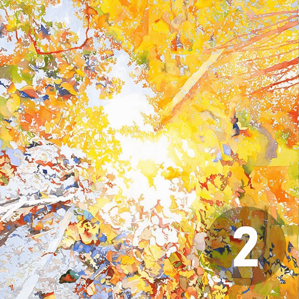 Détail de l'oeuvre "Jardin de la métamorphose ", Aqua. et feuilles d'or sur Arches 3 x 153H x 103L cm, 1994, Coll. de l'artiste. Jean-Paul Agosti